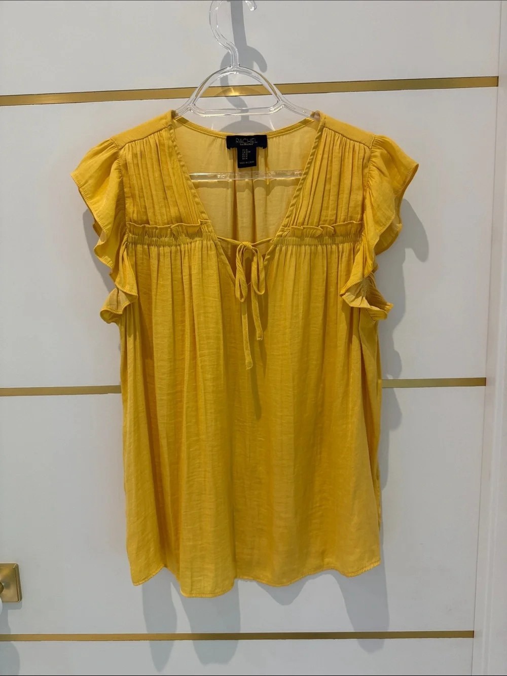 RACHEL Rachel Roy Mustard Yellow Tie-Front Flutter Sleeve Blouse